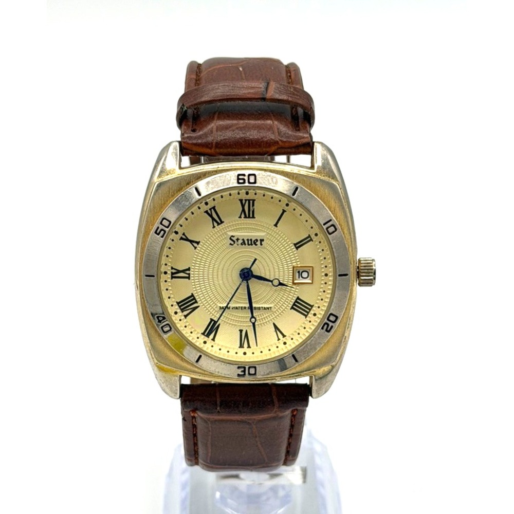 Stauer Timemaster Piezo 30021 Men's Quartz Watch Gold Tone New Battery Runs
